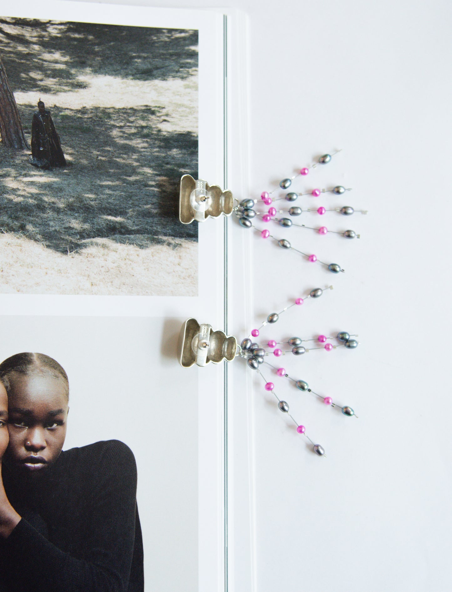 MONDO MONDO, Pupa Earrings, White Bronze Beaded