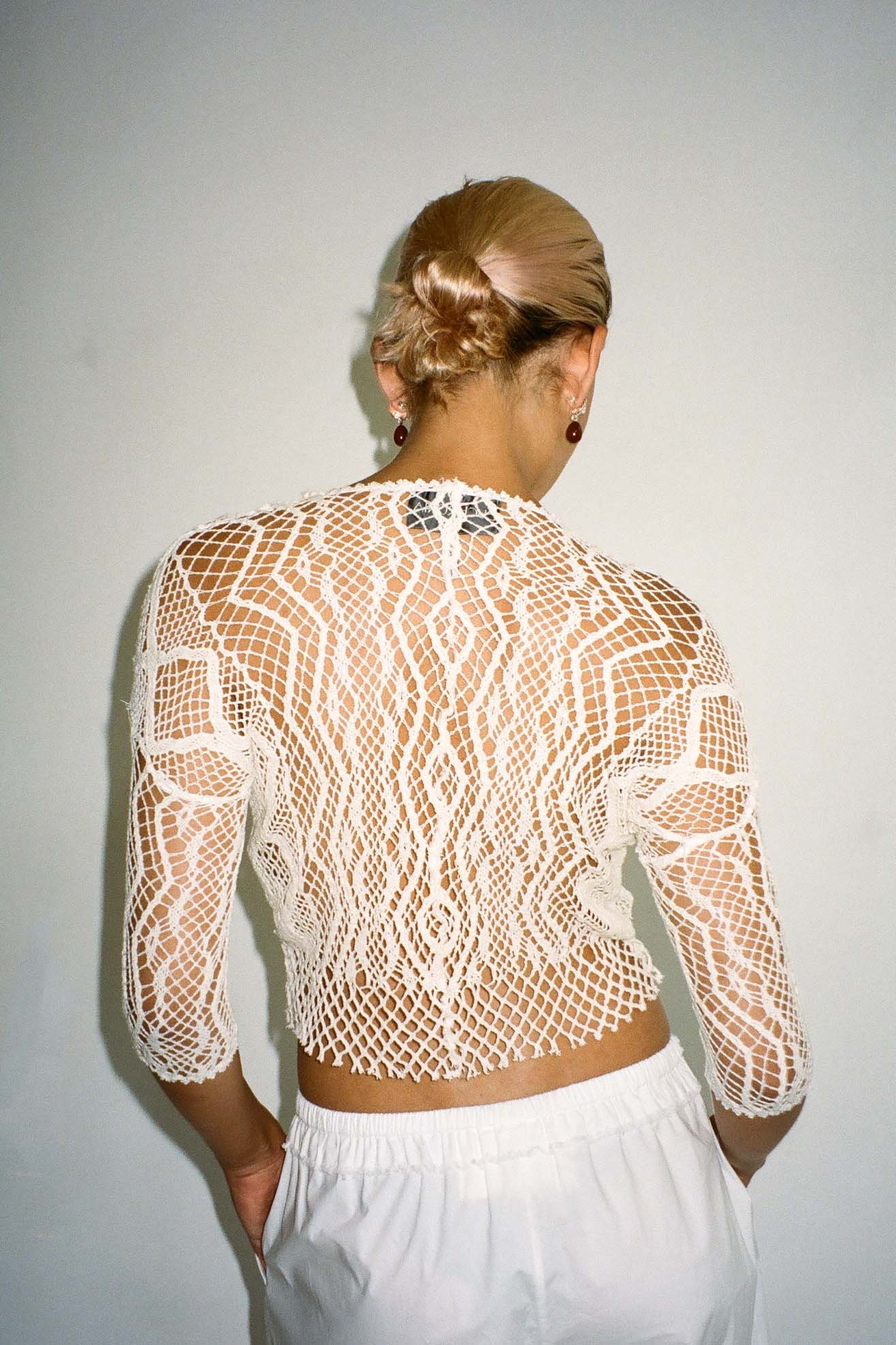 EUCHRONIA, Shortsleeved Lace Tee, Off White