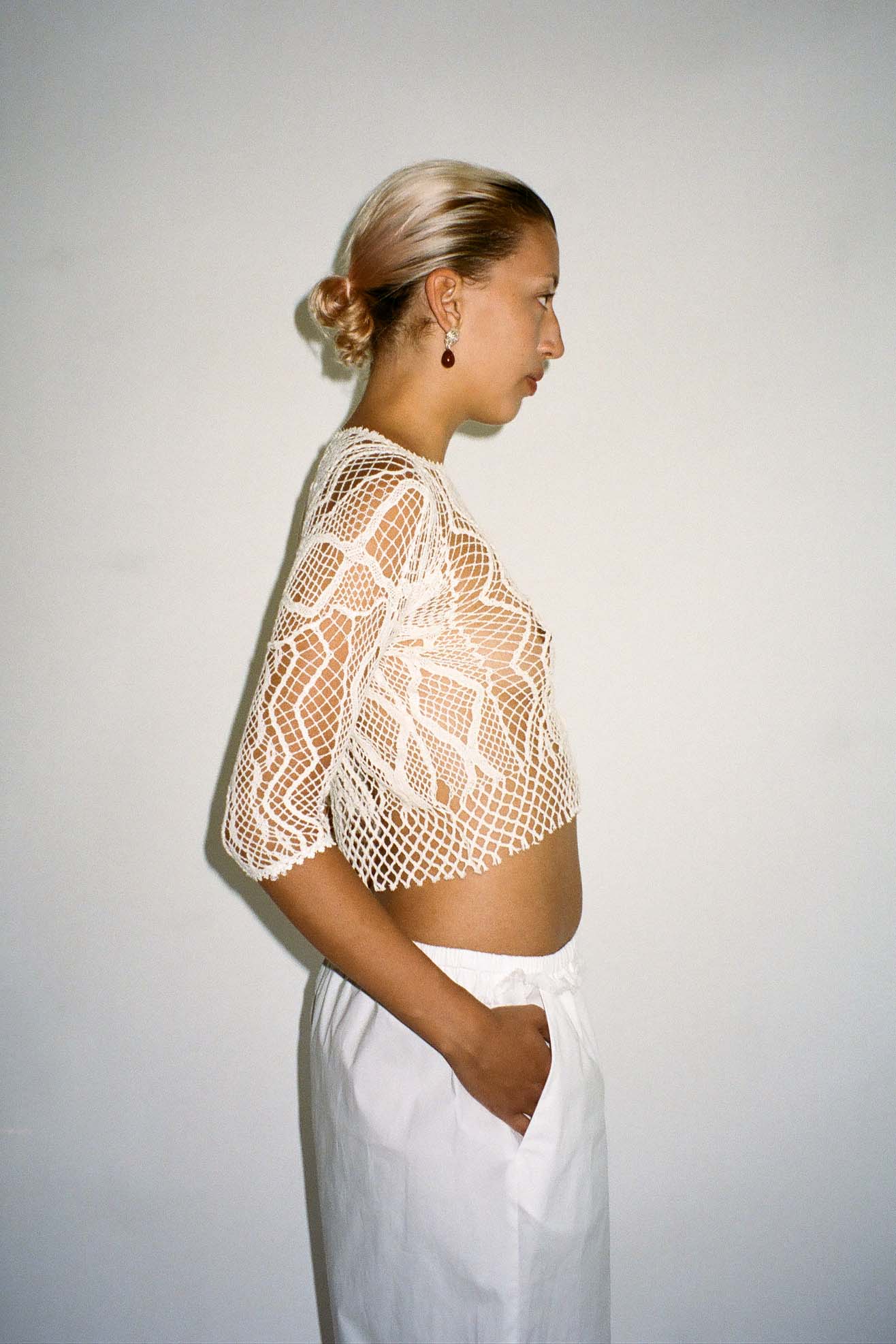EUCHRONIA, Shortsleeved Lace Tee, Off White