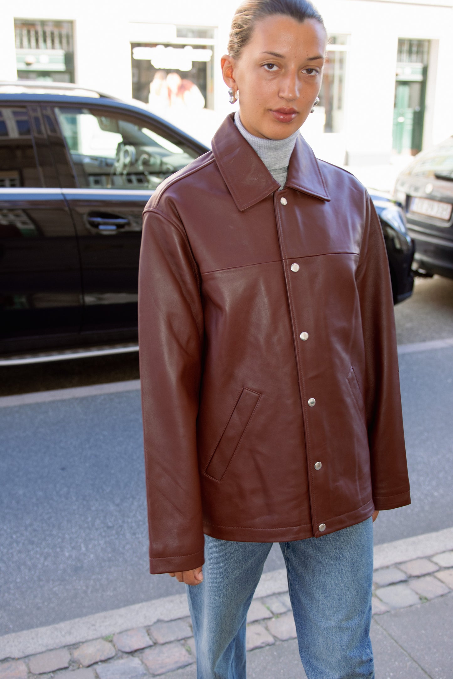 SUNFLOWER, Coach Leather Jacket, Burgundy