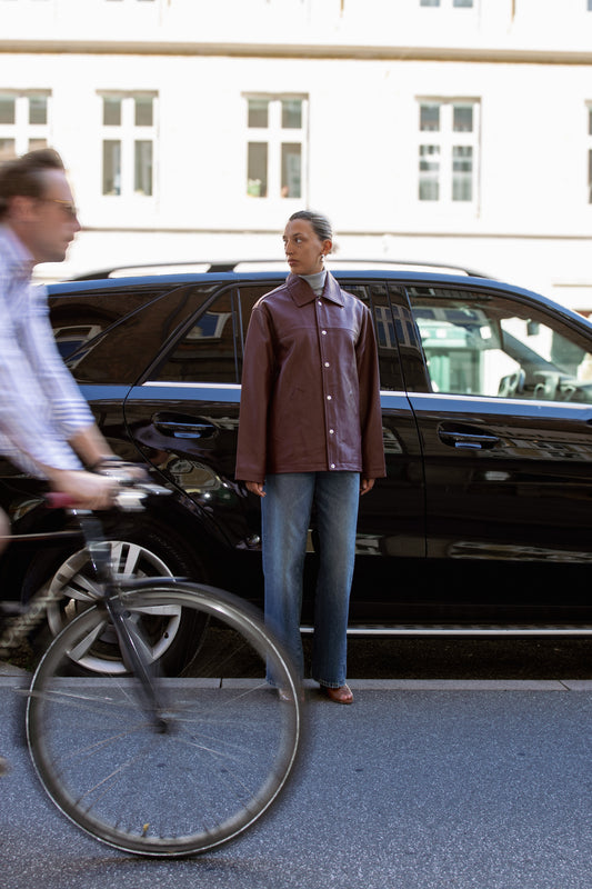 SUNFLOWER, Coach Leather Jacket, Burgundy