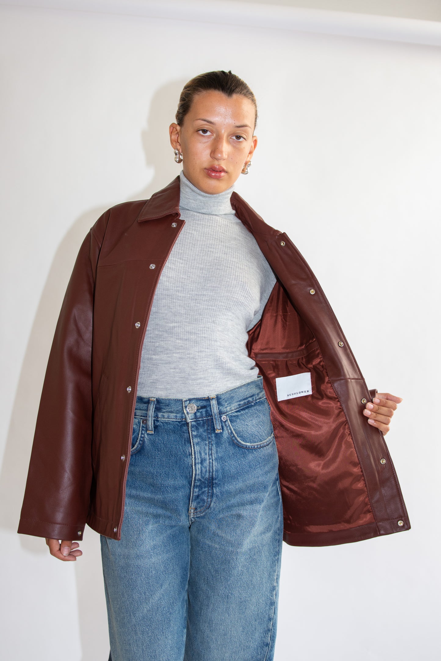 SUNFLOWER, Coach Leather Jacket, Burgundy