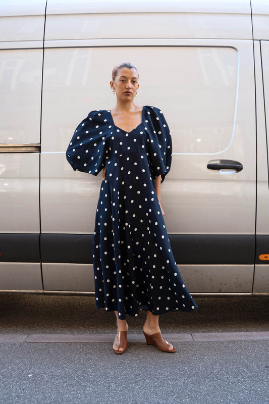 MR. LARKIN, Lexi Dress, Ink/Ivory Big Dot