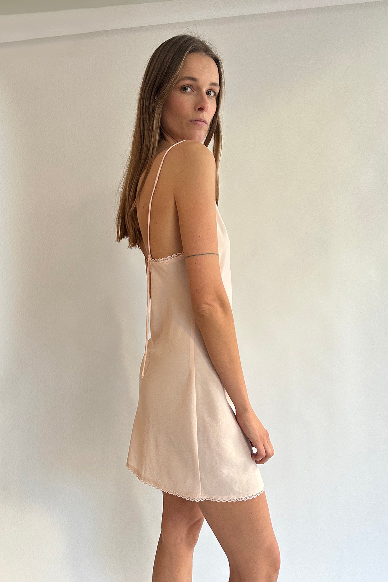 MR. LARKIN, Mini Slip Dress, Pale Peach