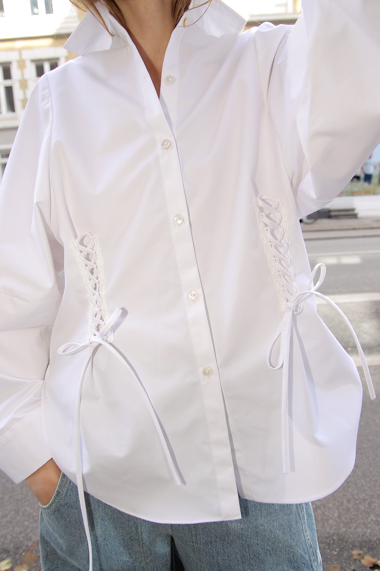 MR. LARKIN, Roberta Corset Shirt, Off White