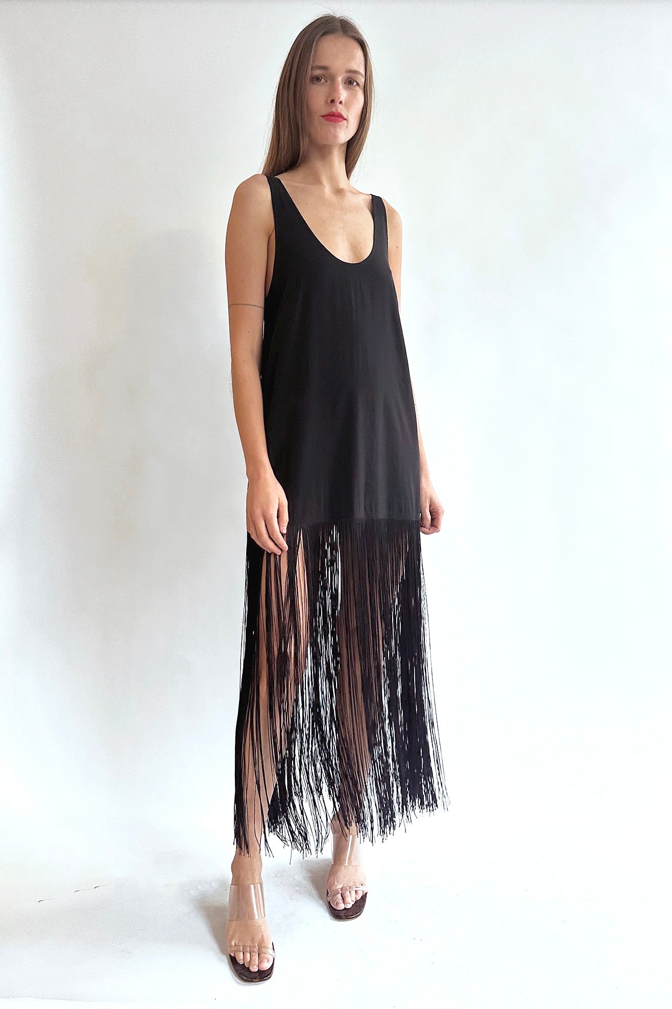 MR. LARKIN, Tassel Slip Dress, Black