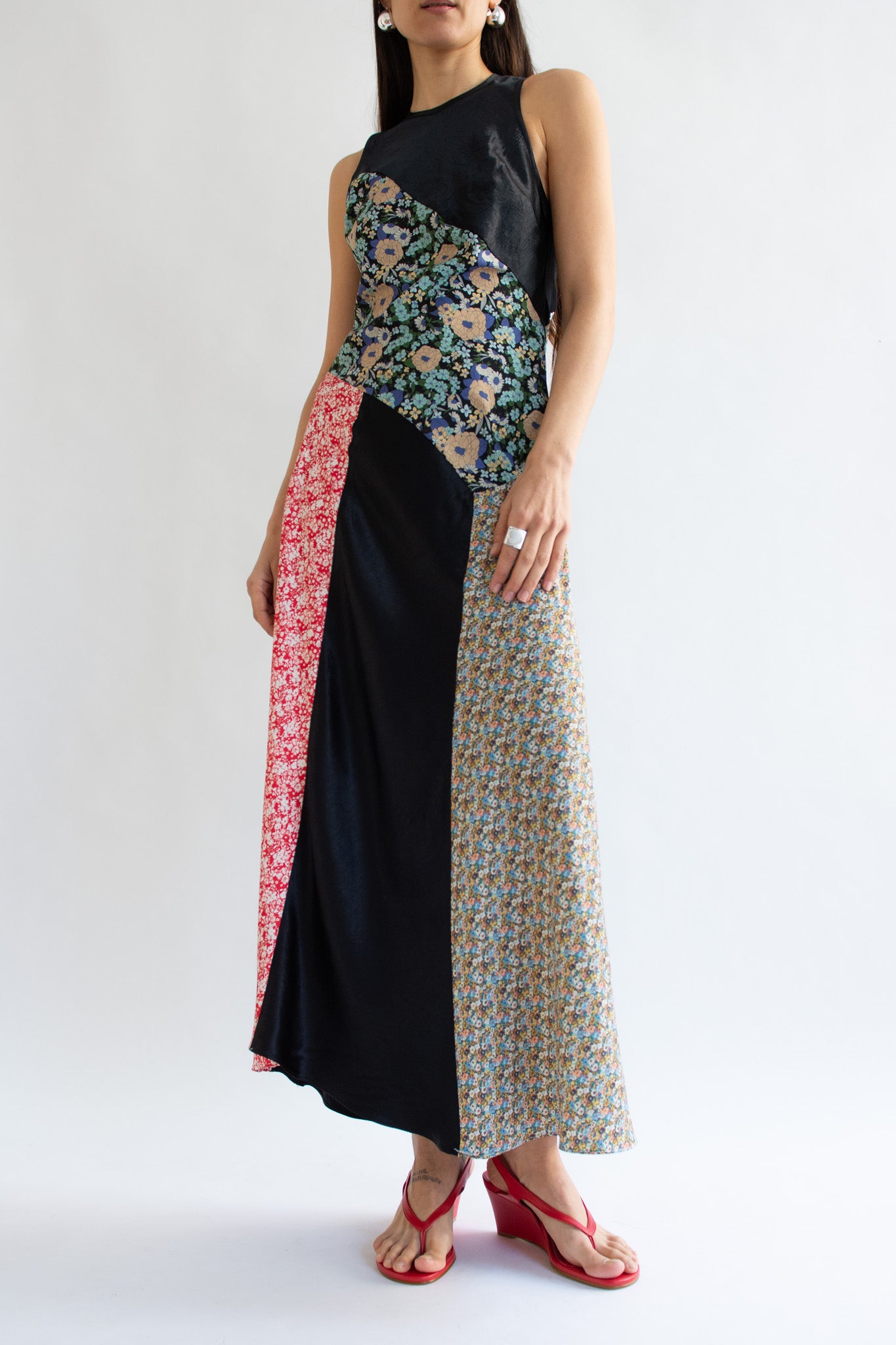 combo maxi dress Green Combo Blouse Maxi Dress  BLANK