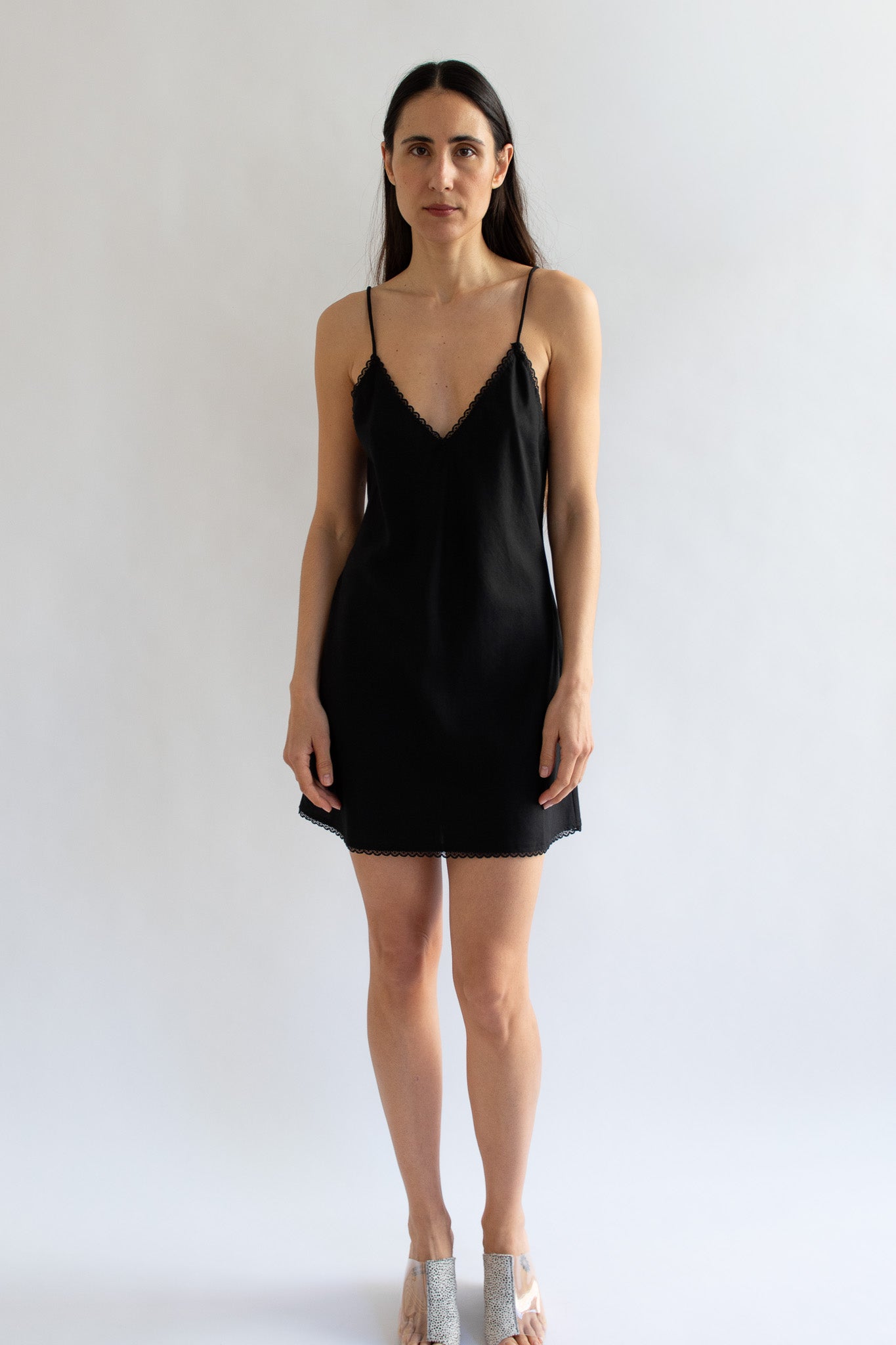 MR. LARKIN, Mini Slip Dress, Black