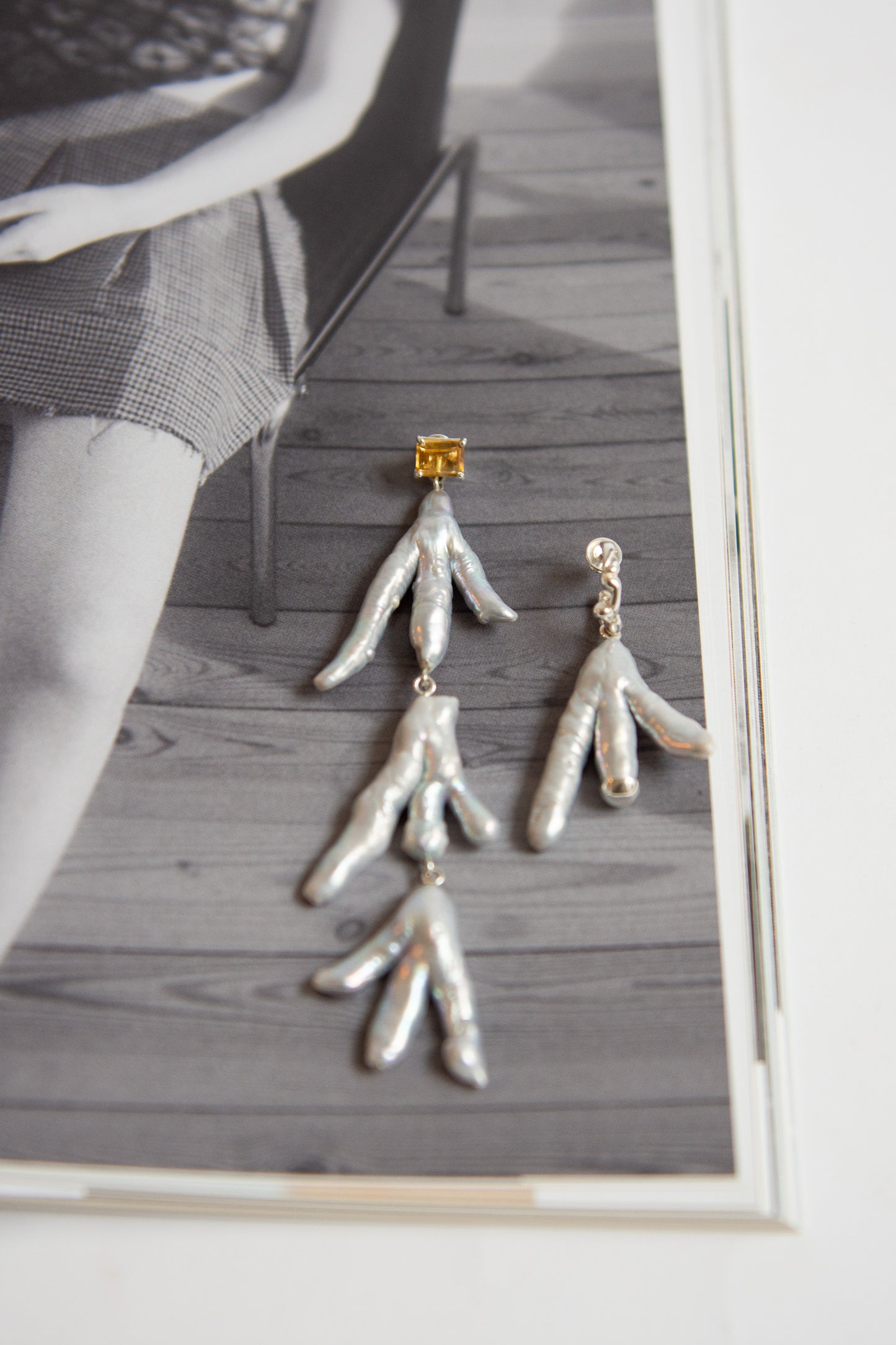 FARIS, Paw Drops Earrings, Silver/Citrine