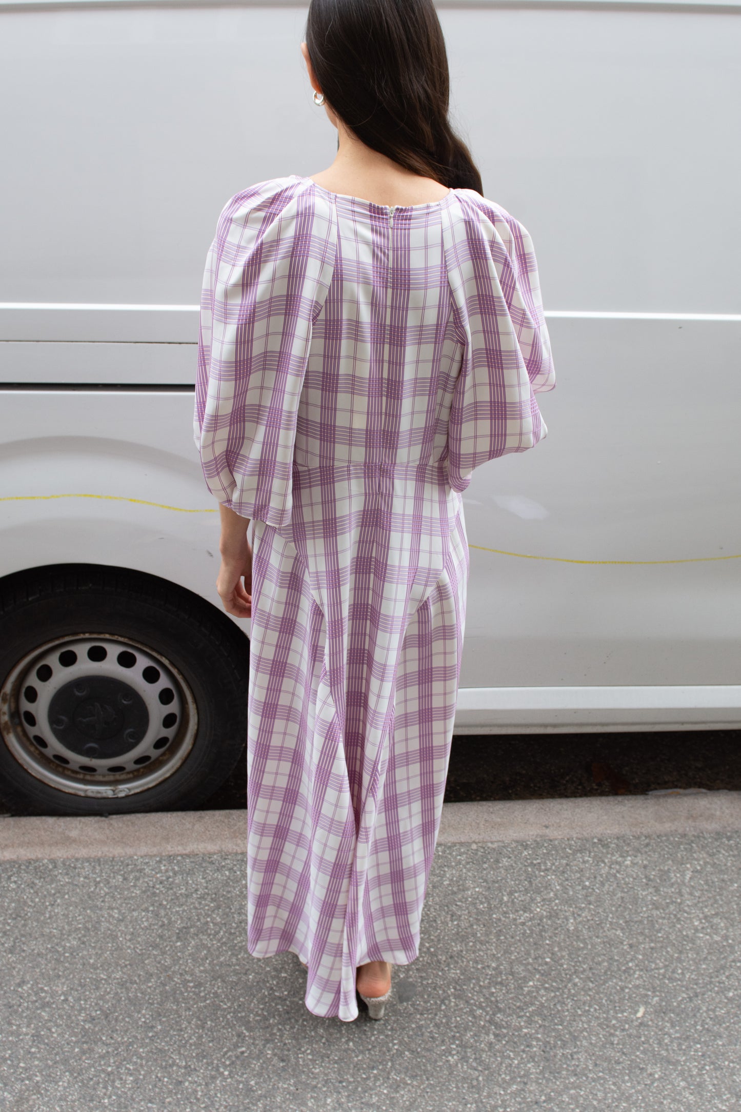 MR. LARKIN, Lexi V-neck Dress, Purple Plaid