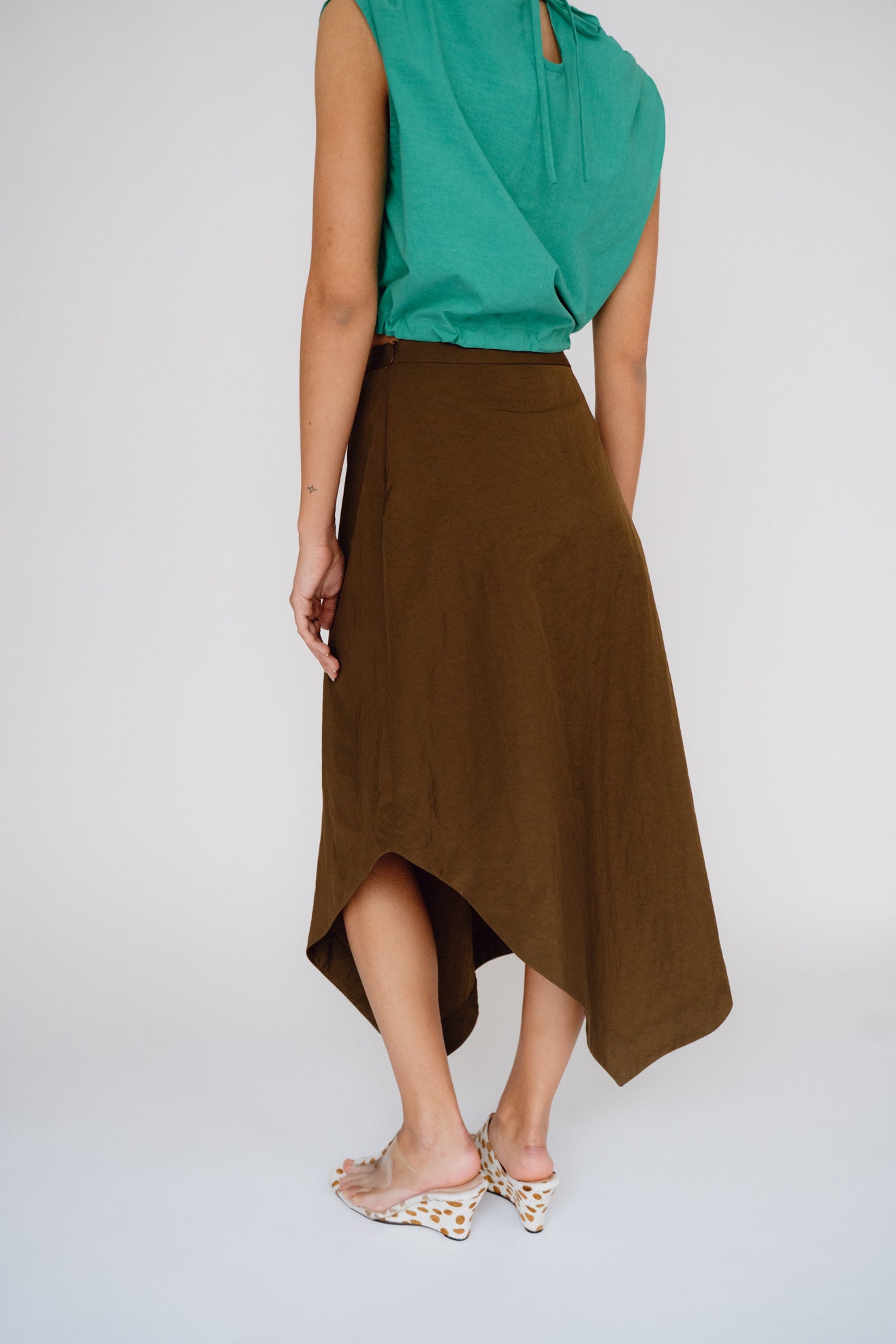 NOMIA, A Line Asymmetric Skirt, Sienna