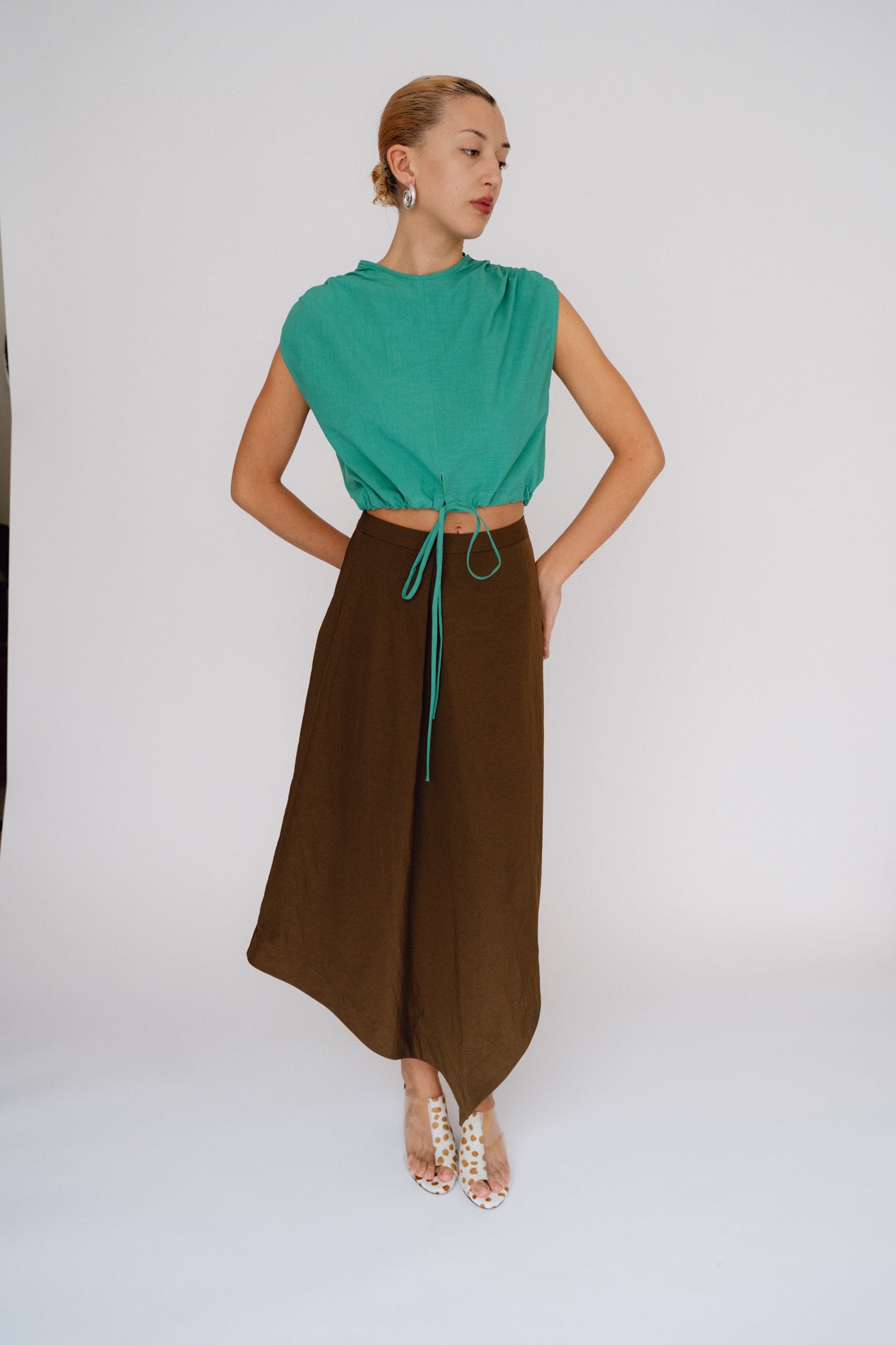 NOMIA, A Line Asymmetric Skirt, Sienna