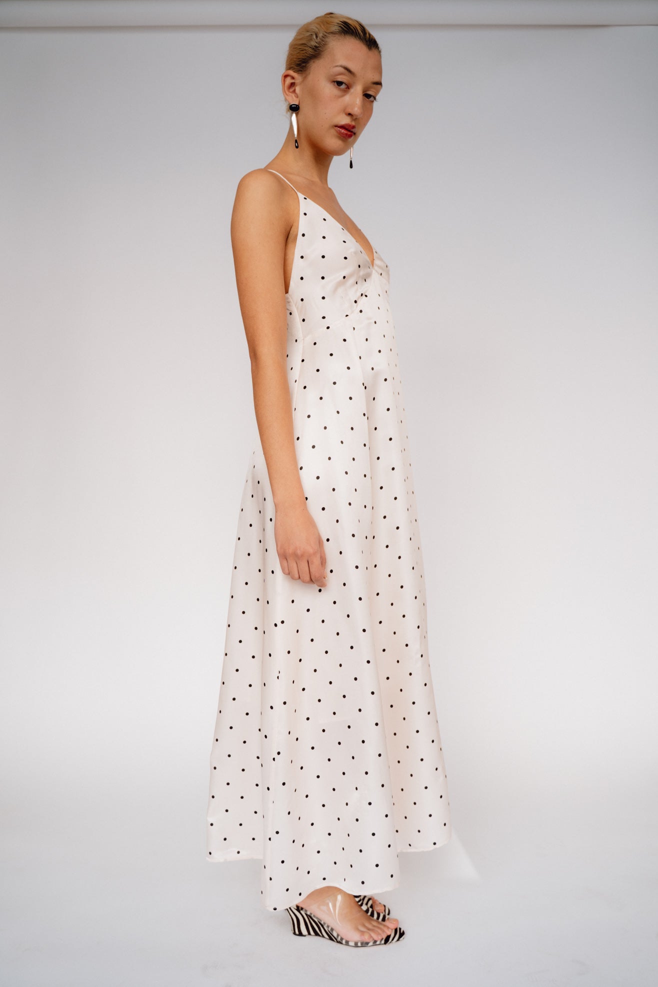 MR. LARKIN, Margot Sun Dress, Sheer Pink/Black Tiny Dot
