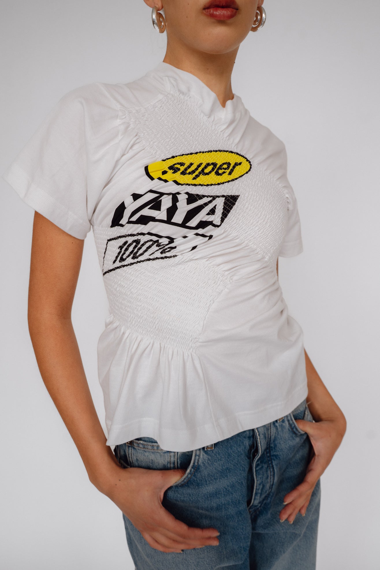 SUPER YAYA, Logo Twist Elastic T-shirt, White