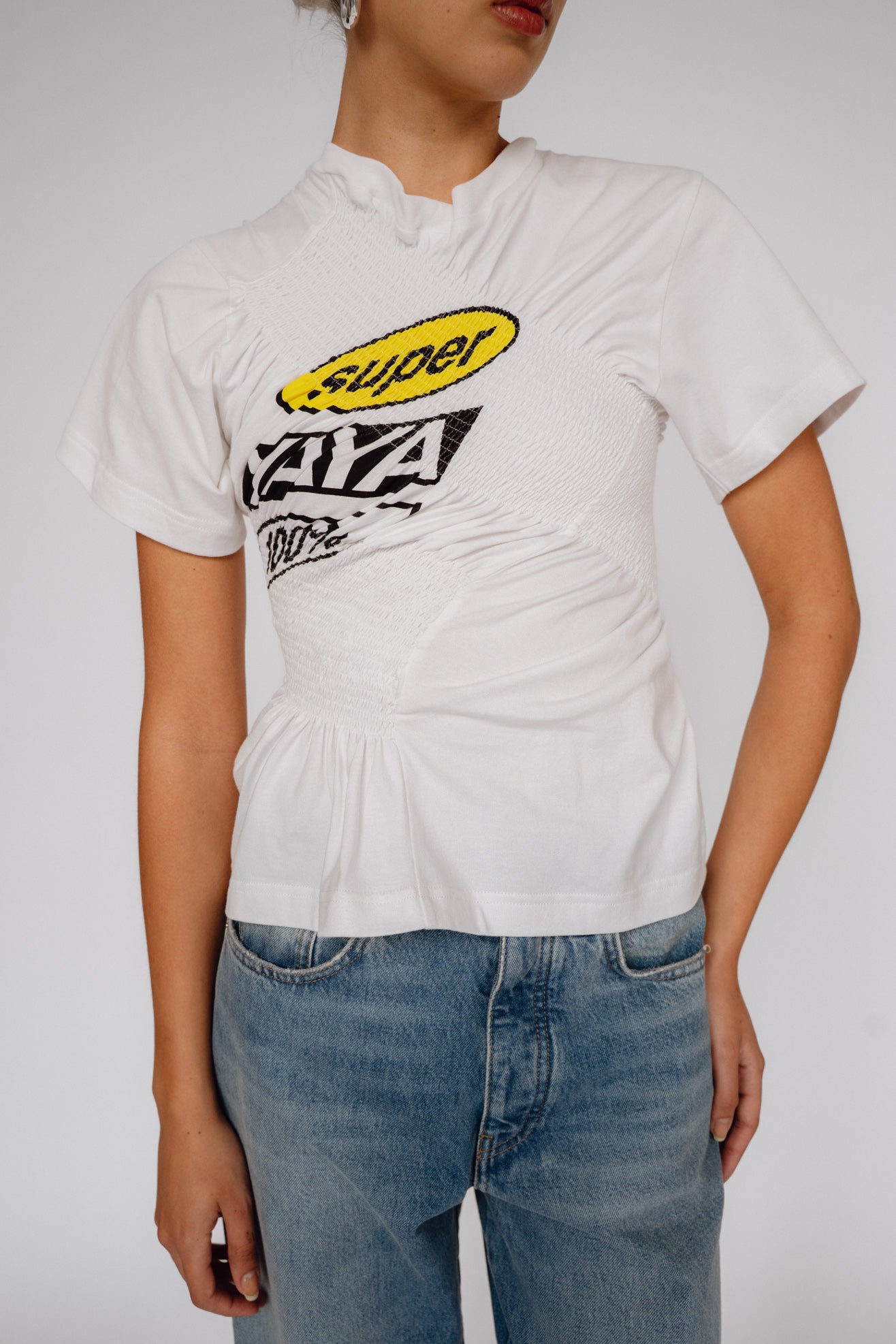 SUPER YAYA, Logo Twist Elastic T-shirt, White