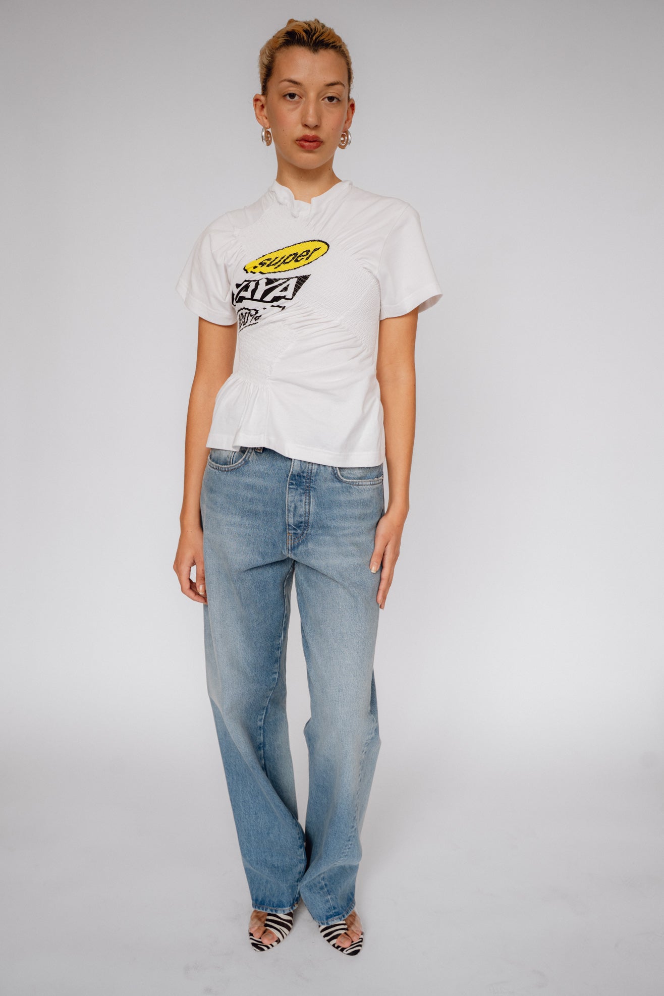 SUPER YAYA, Logo Twist Elastic T-shirt, White