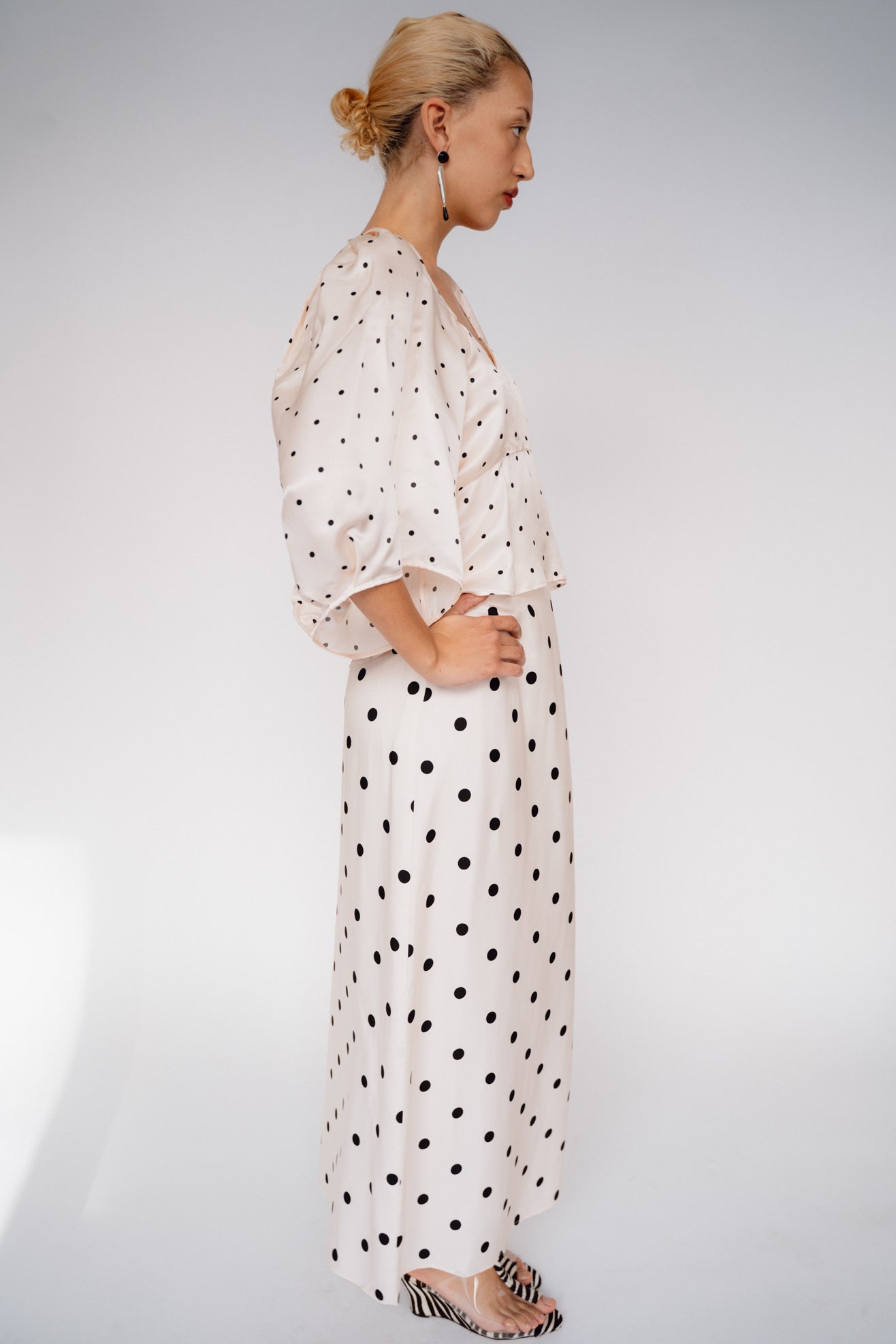 MR. LARKIN, Lexi Top, Sheer Pink/Black Tiny Dot