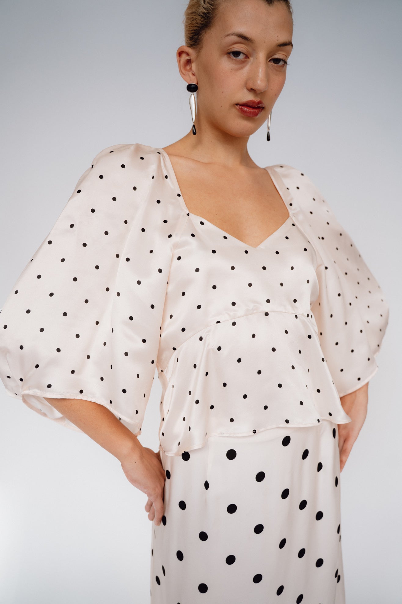 MR. LARKIN, Lexi Top, Sheer Pink/Black Tiny Dot