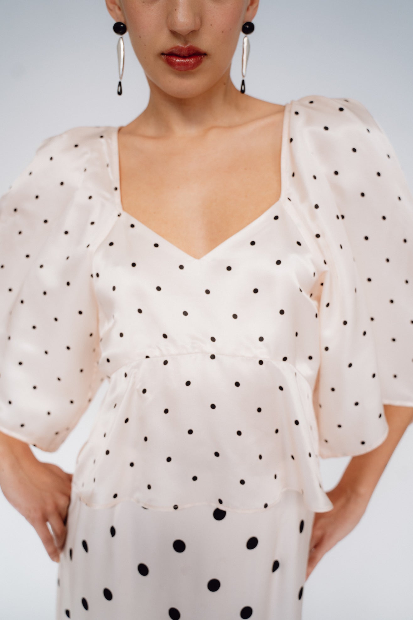MR. LARKIN, Lexi Top, Sheer Pink/Black Tiny Dot
