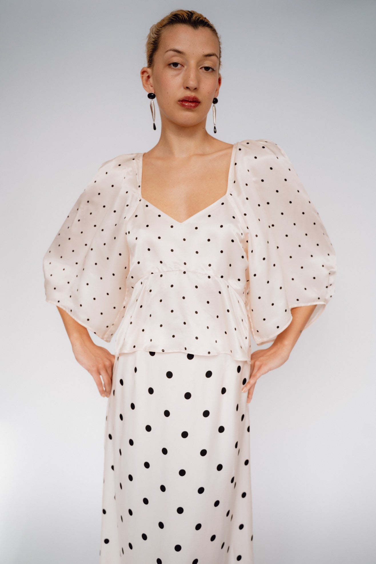 MR. LARKIN, Lexi Top, Sheer Pink/Black Tiny Dot