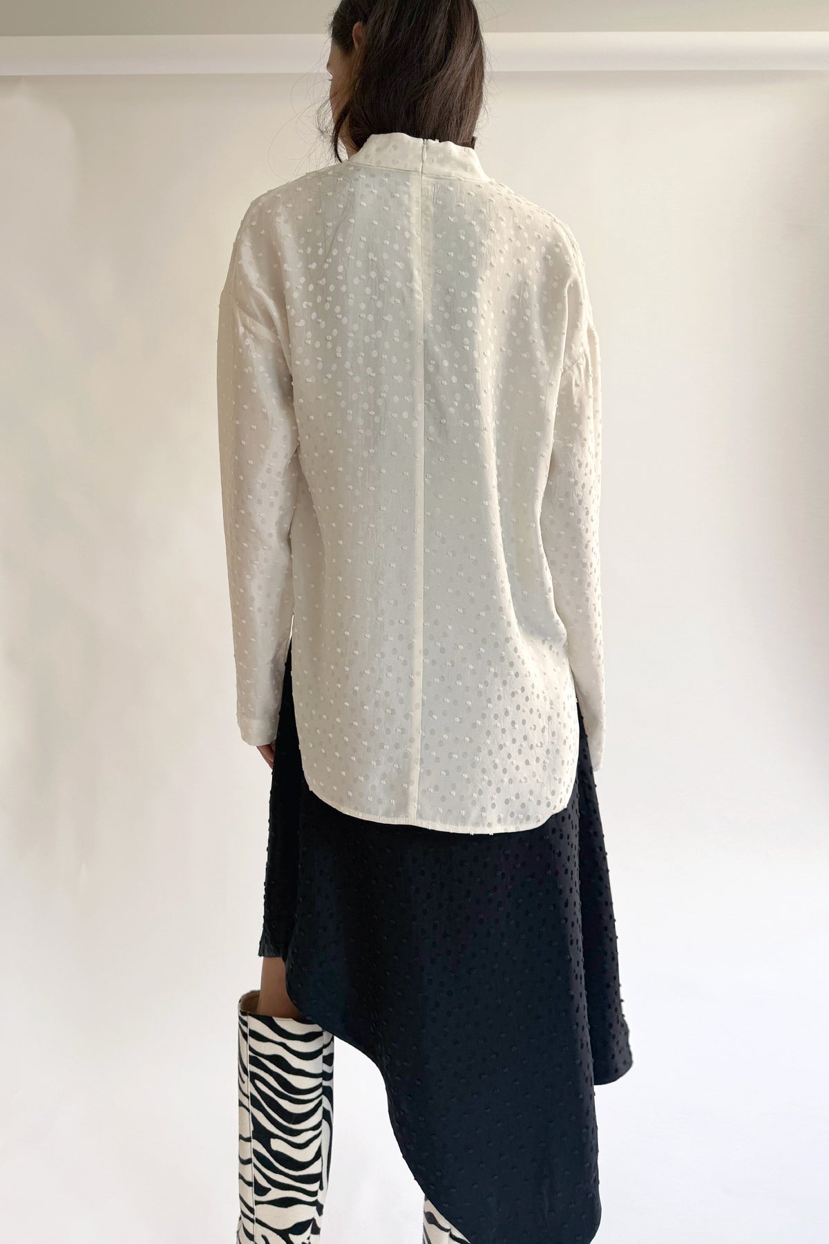 NOMIA, Asymmetric Cowl Shirt, White