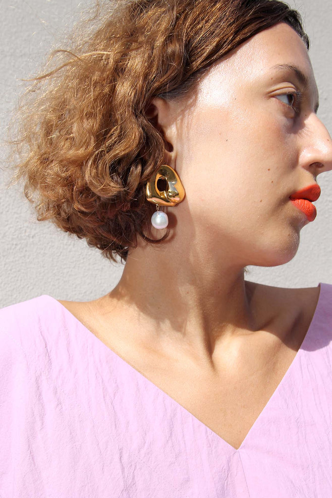 AGMES, Large Sandra Earrings, Gold Vermeil/Pearl