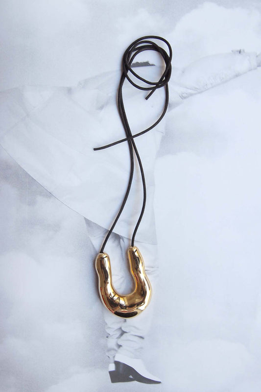 AGMES, Large Wishbone Pendant, Gold Vermeil/Black Cord- PHOTOSHOOT SAMPLE