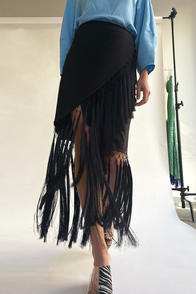 MR. LARKIN, Cara Fringe Wrap Skirt, Black – Mr. Larkin