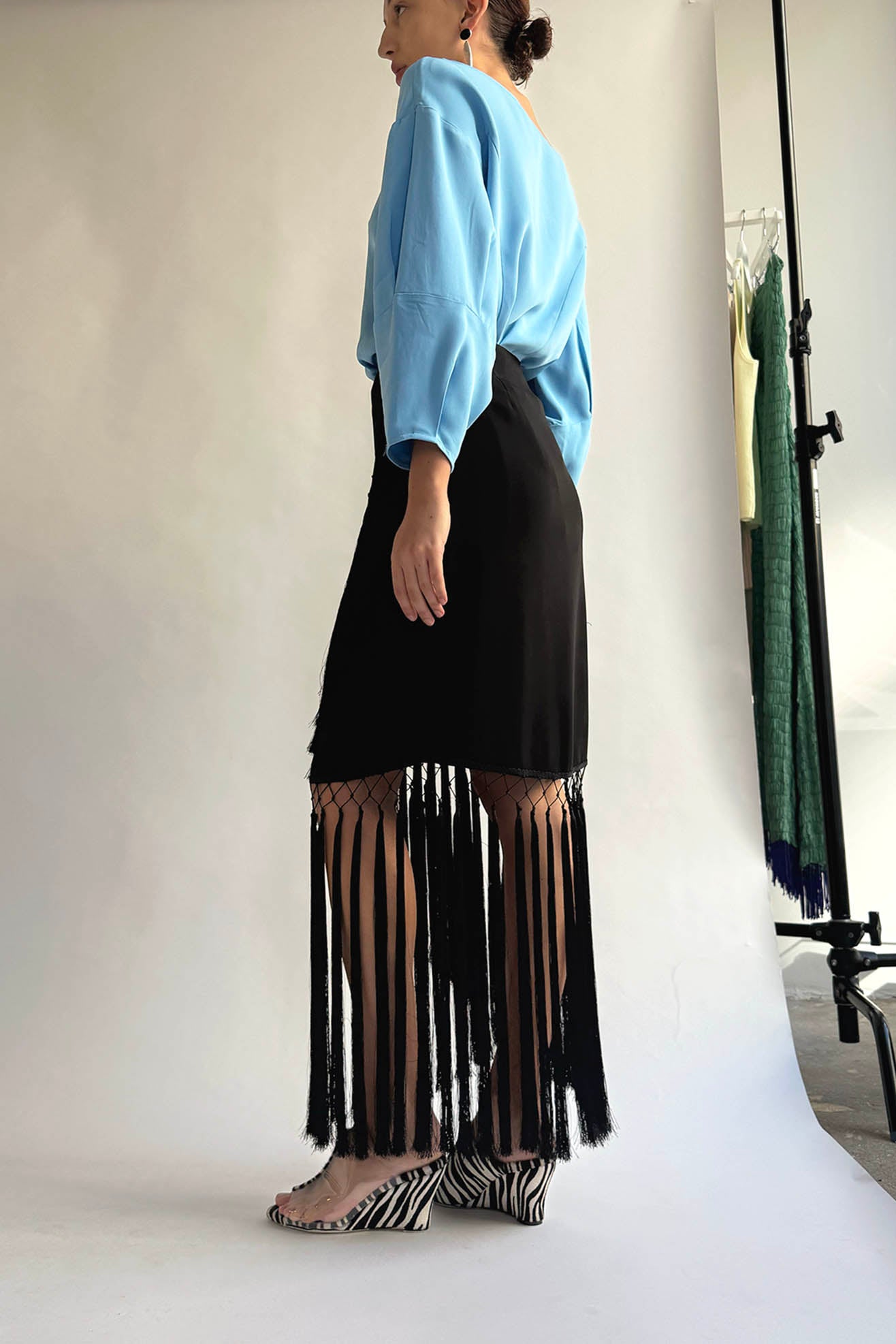 MR. LARKIN, Cara Fringe Wrap Skirt, Black