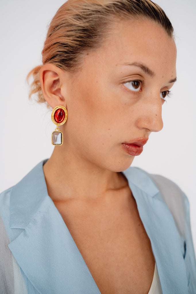 MONDO MONDO, Jelly Earrings, Ruby/ Ice Blue