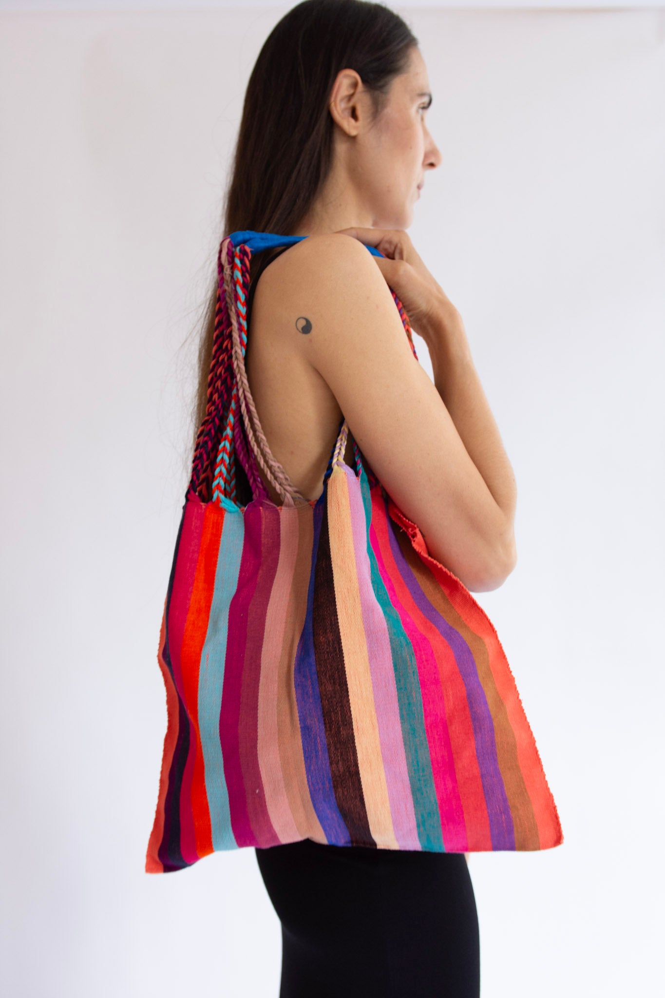 MR. LARKIN, Mercado Woven Market Bag, Stripe Poppy