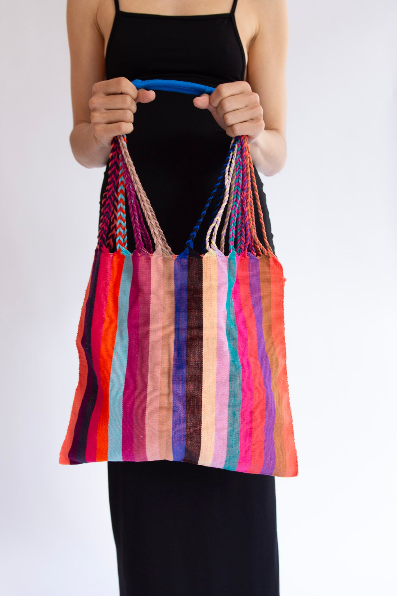 MR. LARKIN, Mercado Woven Market Bag, Stripe Poppy