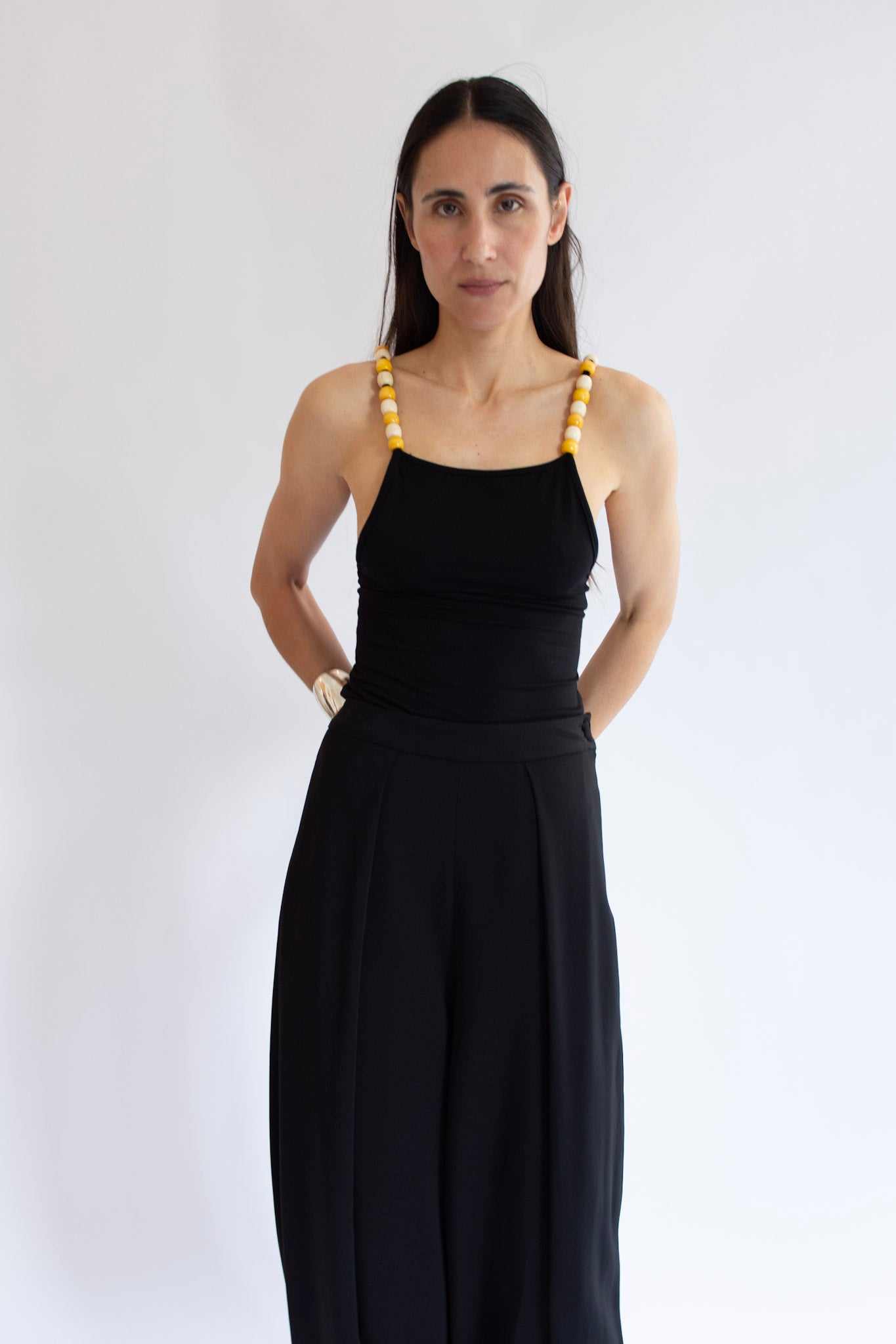 NIA THOMAS, Bea Beaded Tank Top, Black