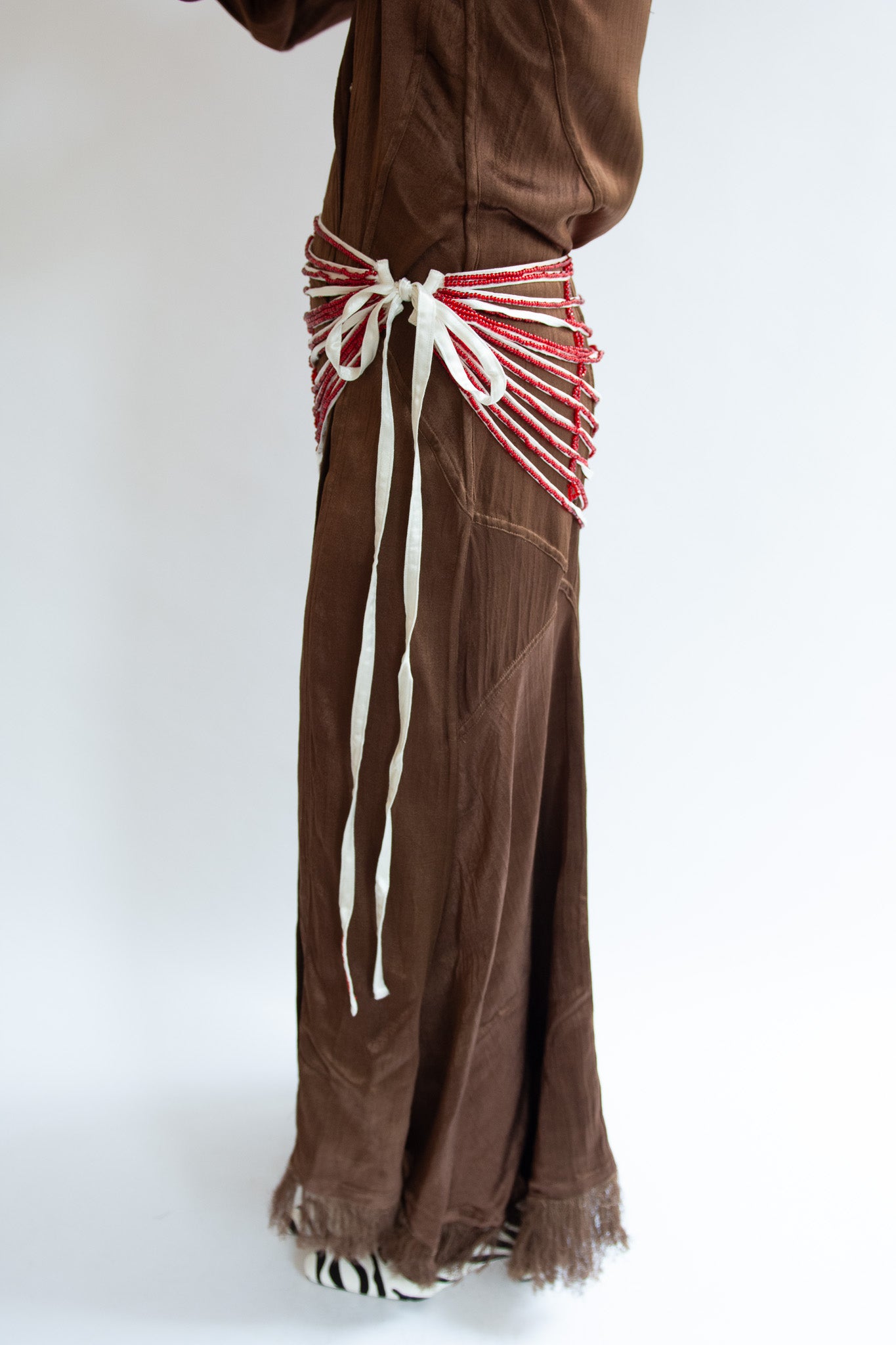 TIGRA TIGRA, Draped Beaded Belt, White With Red