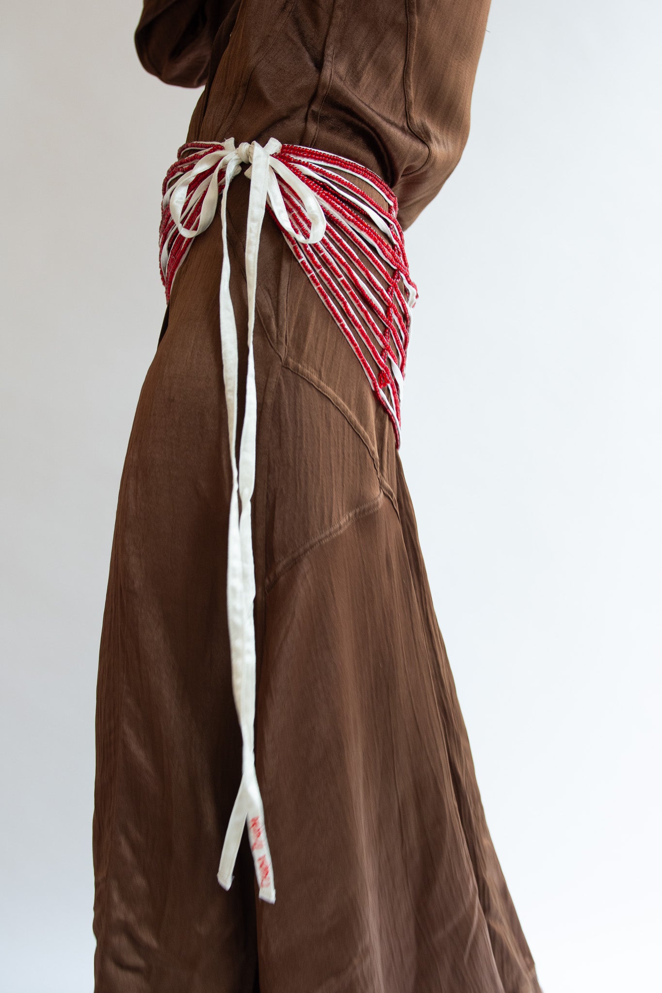 TIGRA TIGRA, Draped Beaded Belt, White With Red