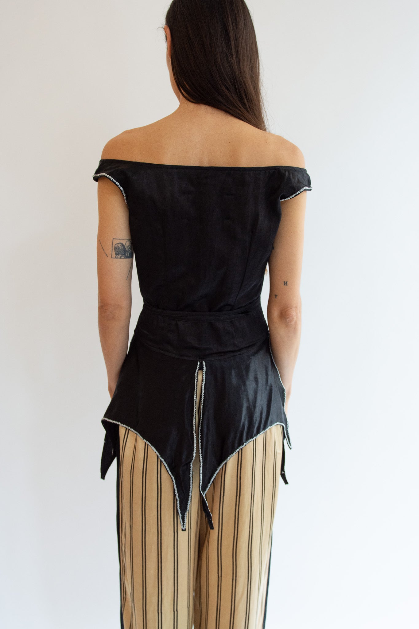 TIGRA TIGRA, Structured Top with Silver Rosettes & Braided Neck Tie, Black