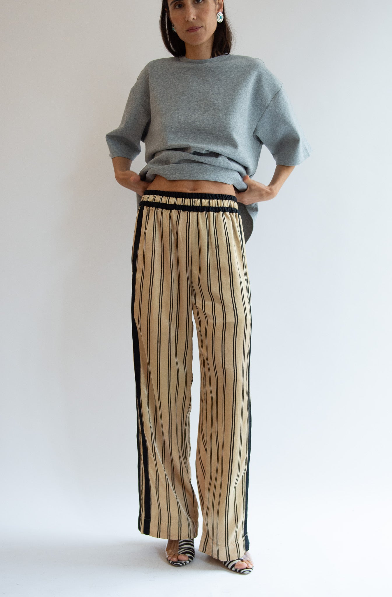 TIGRA TIGRA, Block Printed Boxing Pant, Champagne/Black