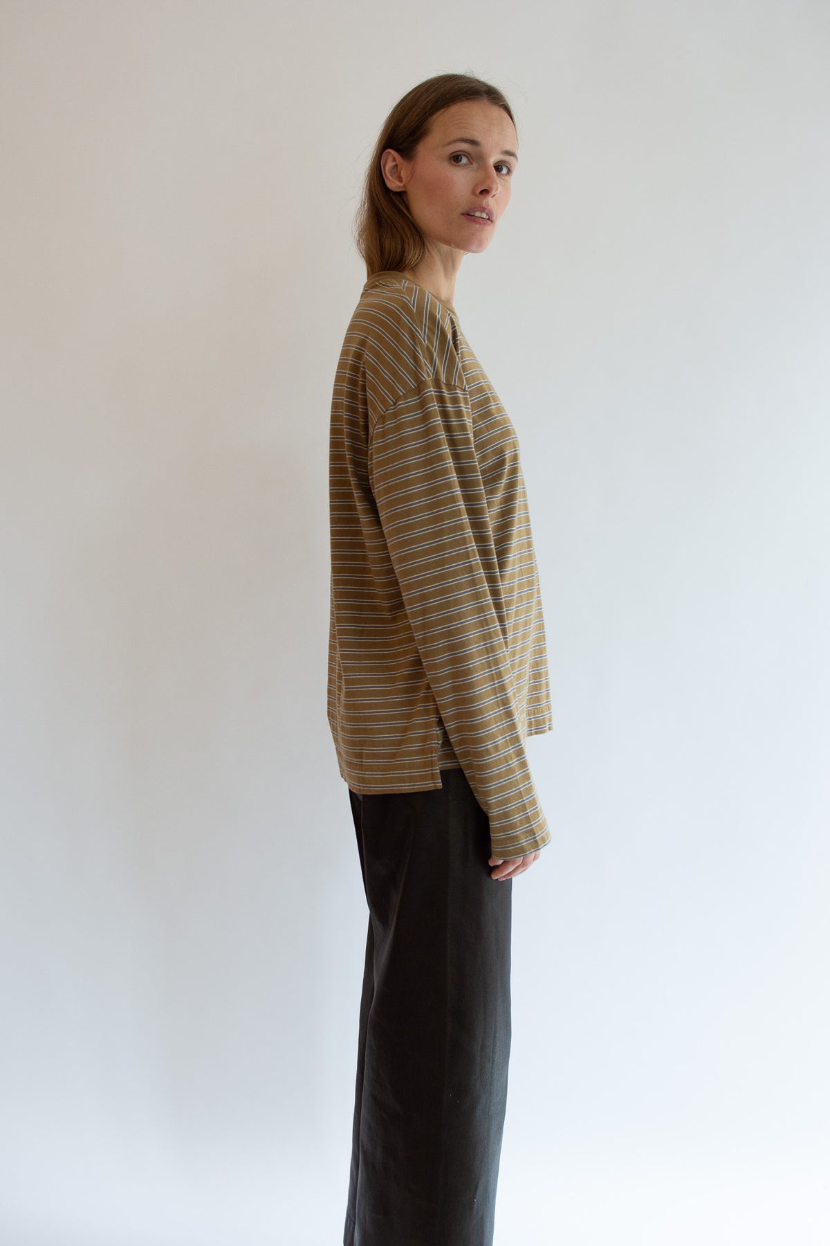 SUNFLOWER, Stripe LS Pocket Tee, Brown