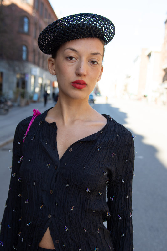 Gigi Burris, Coco Straw Beret, Black