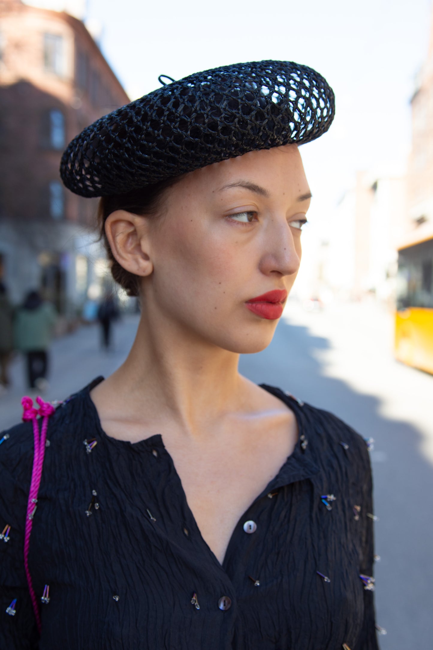 Gigi Burris, Coco Straw Beret, Black