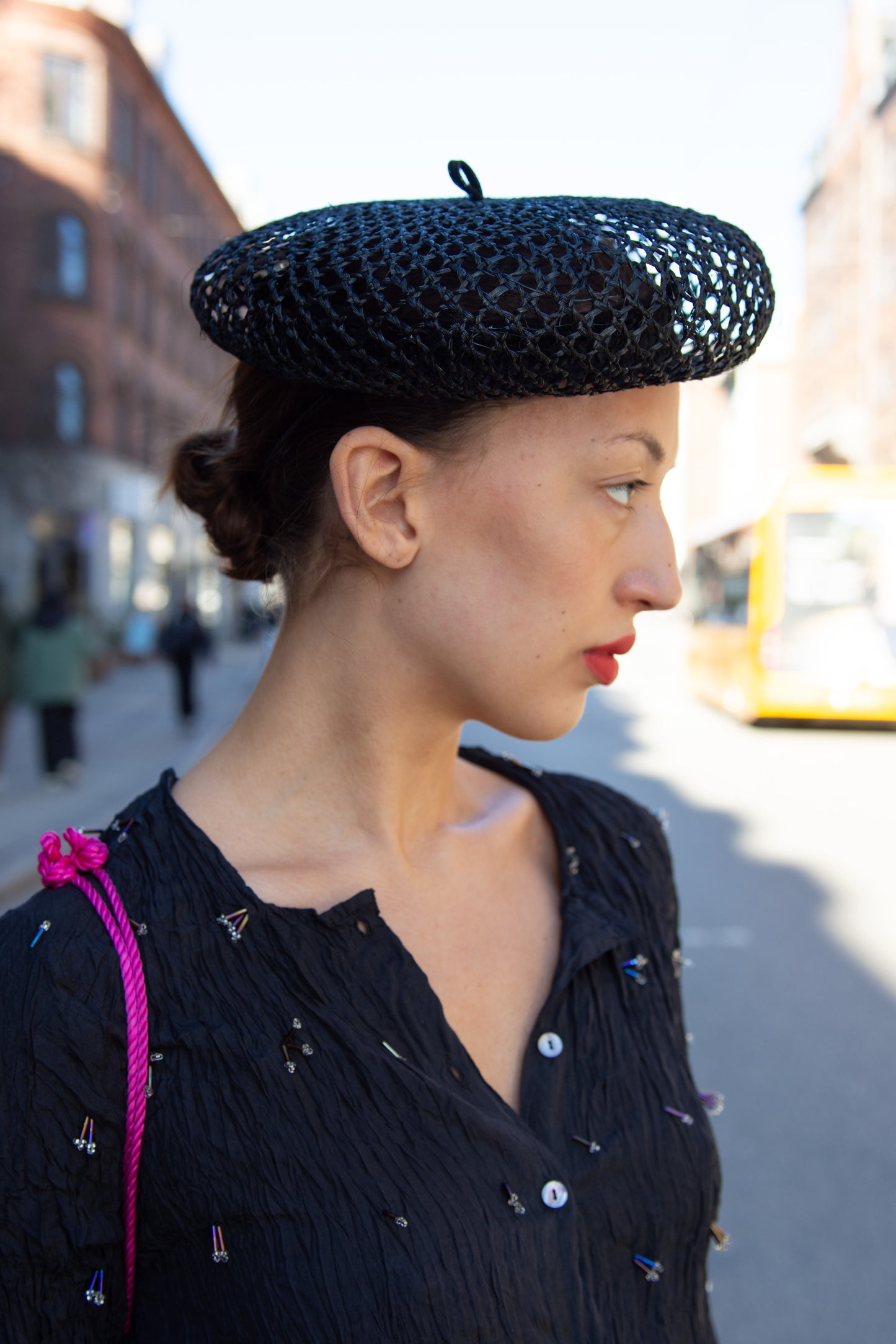 Gigi Burris, Coco Straw Beret, Black