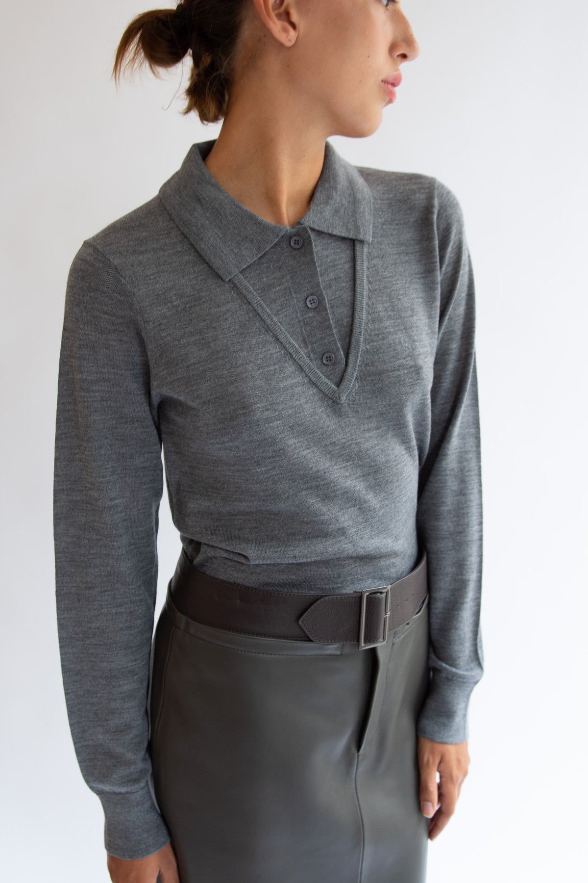 THE GARMENT, Bergen V Polo, Grey Melange