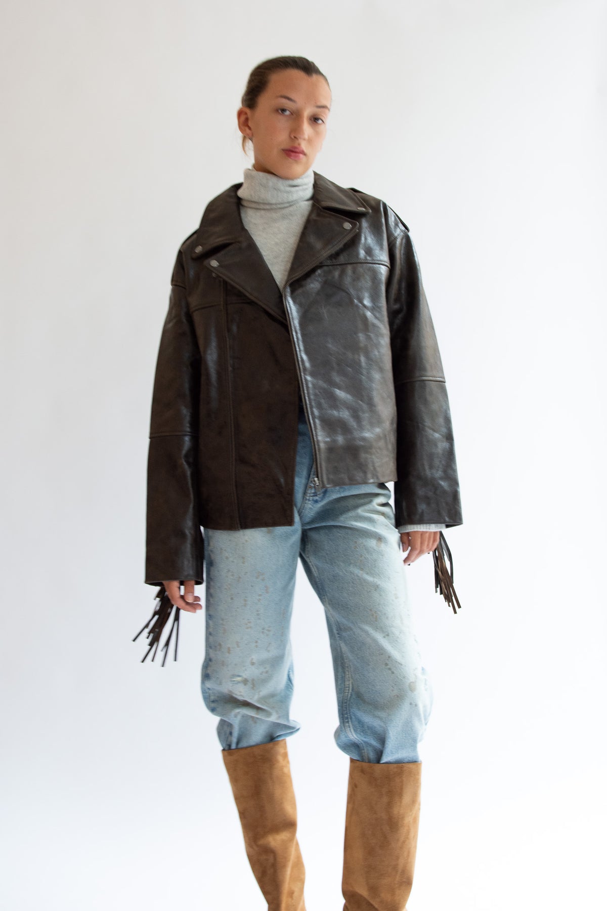 THE GARMENT, Margo Fringe Jacket, Brown Crunch Effect