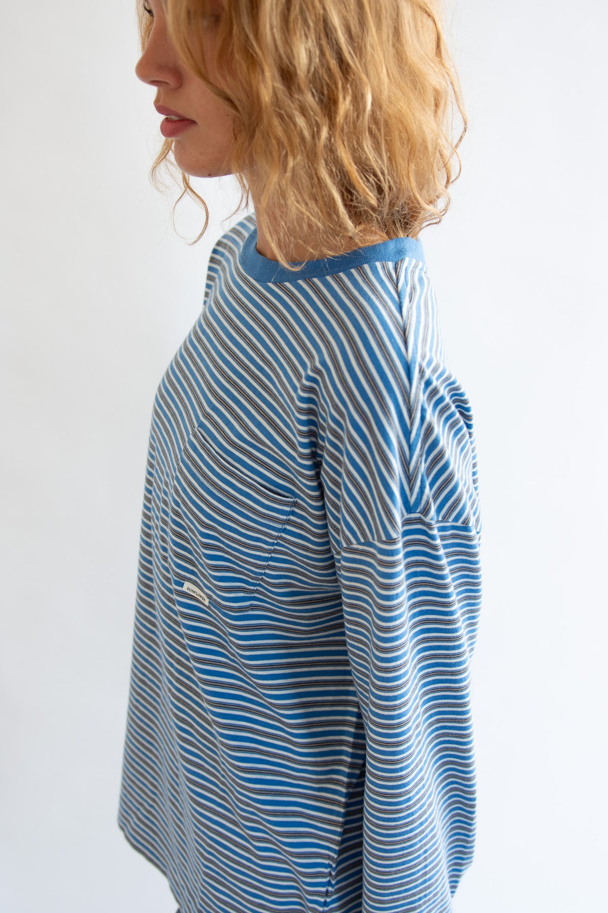 SUNFLOWER, Stripe LS Pocket Tee, Blue