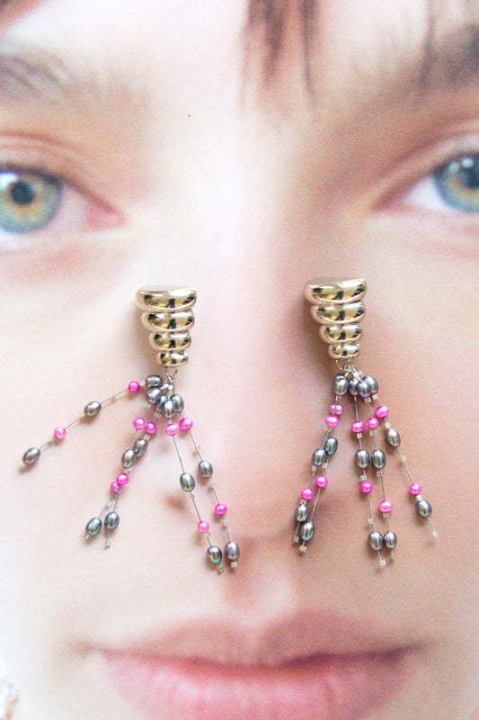 MONDO MONDO, Pupa Earrings, White Bronze Beaded