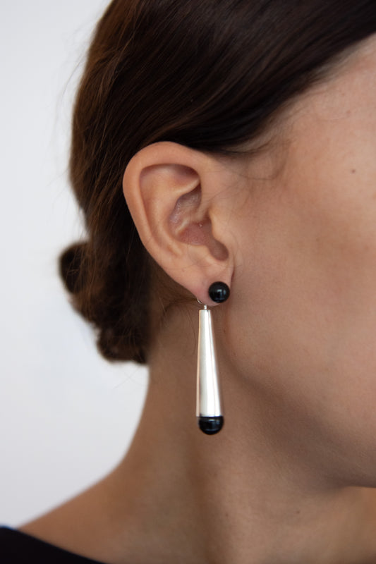 MOSQUITO, Flores Earrings, Silver Onyx