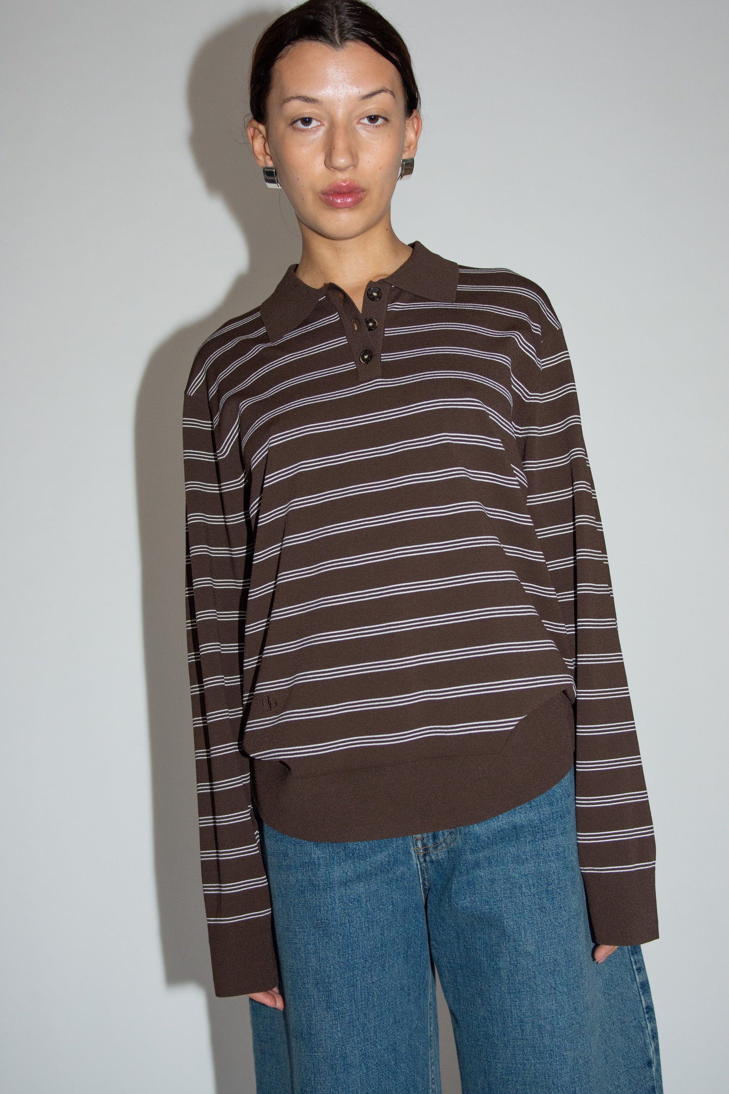 THE GARMENT, Madison Polo, Espresso/Ecru stripes