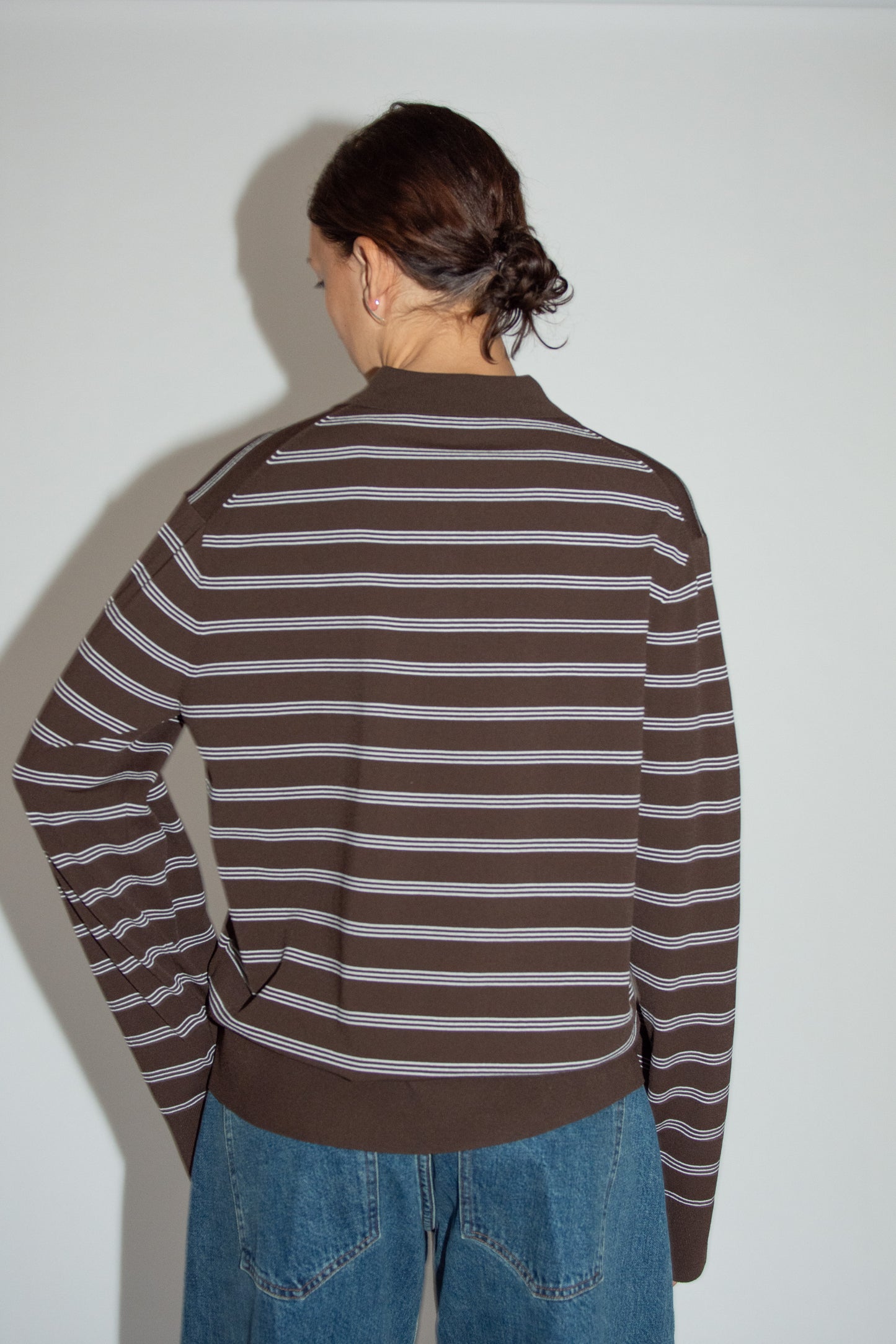 THE GARMENT, Madison Polo, Espresso/Ecru stripes