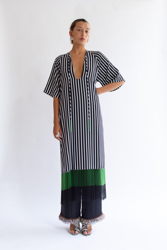 MR. LARKIN, Lola Beaded Fringe Dress, Black