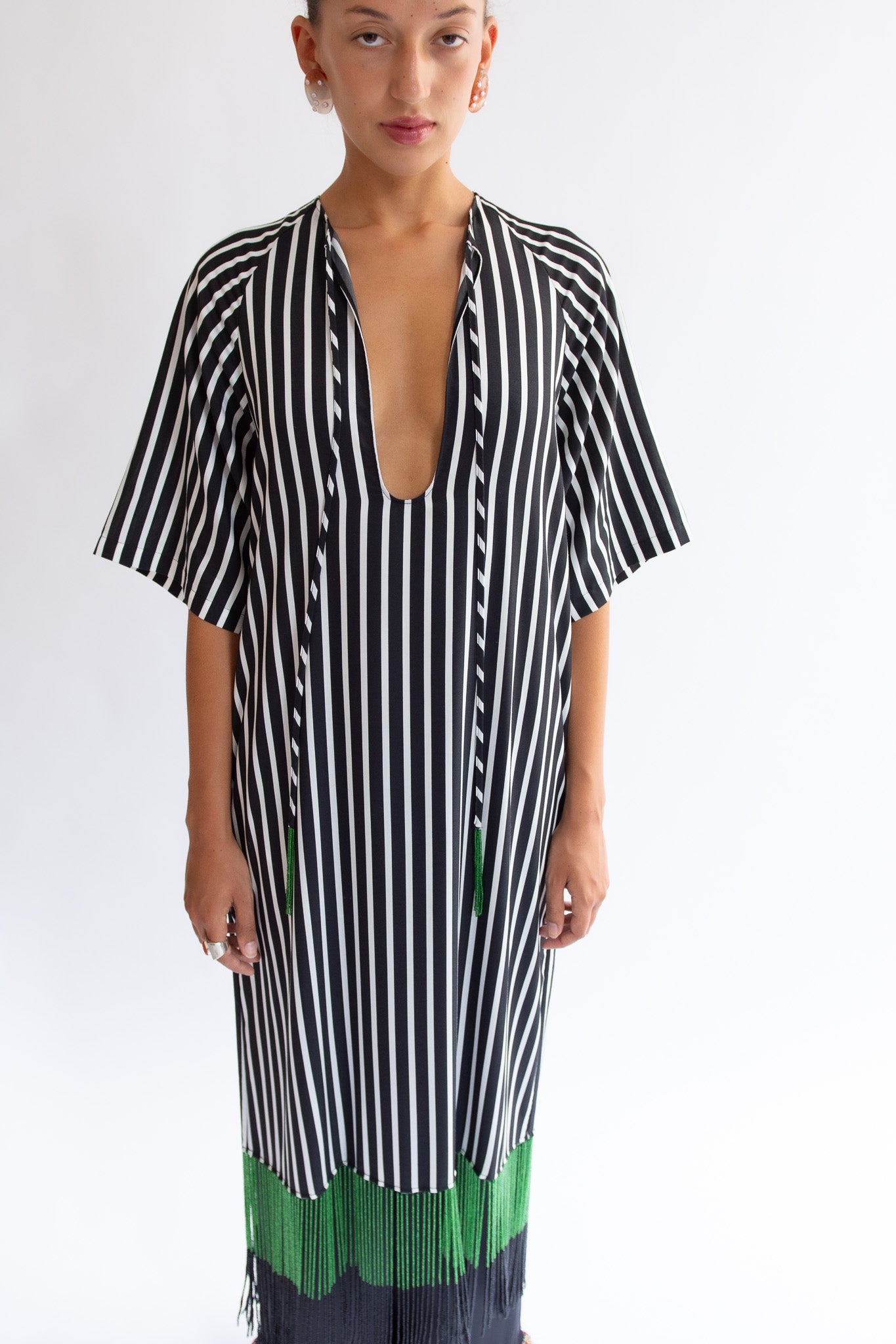 MR. LARKIN, Lola Beaded Fringe Dress, Black